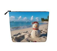 Gdshjklw Linen Makeup Bag For Women, Waterproof Travel Cosmetic Organizer Lightweight Zipper Travel Toiletry Bag Organizer Sand Snowman On Beach Makeup Brushes Storage Bag