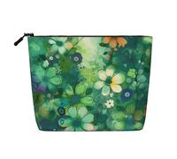 GDSHJKLW Linen Makeup Bag For Women, Waterproof Travel Cosmetic Organizer Lightweight Zipper Travel Toiletry Bag Organizer Abstract Seasonal Green Floral Makeup Brushes Storage Bag