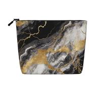Gdshjklw Linen Makeup Bag For Women, Waterproof Travel Cosmetic Organizer Lightweight Zipper Travel Toiletry Bag Organizer Black White Gold Foil Marble Makeup Brushes Storage Bag