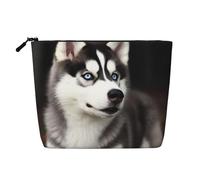 Gdshjklw Linen Makeup Bag For Women, Waterproof Travel Cosmetic Organizer Lightweight Zipper Travel Toiletry Bag Organizer Cute Husky Dog Makeup Brushes Storage Bag