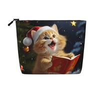 Gdshjklw Linen Makeup Bag For Women, Waterproof Travel Cosmetic Organizer Lightweight Zipper Travel Toiletry Bag Organizer Cute Cat Sing Christmas Carols Makeup Brushes Storage Bag
