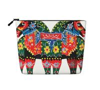 Gdshjklw Linen Makeup Bag For Women, Waterproof Travel Cosmetic Organizer Lightweight Zipper Travel Toiletry Bag Organizer Runner Swedish Dala Horse Folk Makeup Brushes Storage Bag