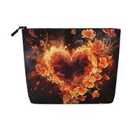 GDSHJKLW Linen Makeup Bag For Women, Waterproof Travel Cosmetic Organizer Lightweight Zipper Travel Toiletry Bag Organizer Fire Flowers And Heart Makeup Brushes Storage Bag