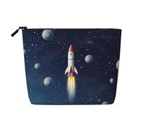 Gdshjklw Linen Makeup Bag For Women, Waterproof Travel Cosmetic Organizer Lightweight Zipper Travel Toiletry Bag Organizer Rocket In Space Makeup Brushes Storage Bag