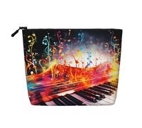 GDSHJKLW Linen Makeup Bag For Women, Waterproof Travel Cosmetic Organizer Lightweight Zipper Travel Toiletry Bag Organizer Colorful Piano Keyboard Music Note Makeup Brushes Storage Bag