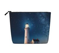 Gdshjklw Linen Makeup Bag For Women, Waterproof Travel Cosmetic Organizer Lightweight Zipper Travel Toiletry Bag Organizer Lighthouse Under Starry Night Sky Makeup Brushes Storage Bag
