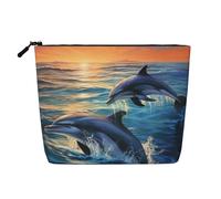 Gdshjklw Linen Makeup Bag For Women, Waterproof Travel Cosmetic Organizer Lightweight Zipper Travel Toiletry Bag Organizer Dolphins In The Sea1 Makeup Brushes Storage Bag
