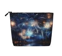 GDSHJKLW Linen Makeup Bag For Women, Waterproof Travel Cosmetic Organizer Lightweight Zipper Travel Toiletry Bag Organizer New Year Pyrotechnics Makeup Brushes Storage Bag