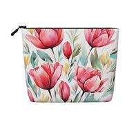 GDSHJKLW Linen Makeup Bag For Women, Waterproof Travel Cosmetic Organizer Lightweight Zipper Travel Toiletry Bag Organizer Watercolor Tulip Makeup Brushes Storage Bag