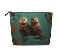 Gdshjklw Linen Makeup Bag For Women, Waterproof Travel Cosmetic Organizer Lightweight Zipper Travel Toiletry Bag Organizer Otters In Love Makeup Brushes Storage Bag