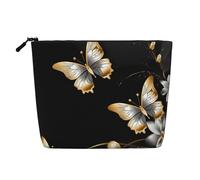 Gdshjklw Linen Makeup Bag For Women, Waterproof Travel Cosmetic Organizer Lightweight Zipper Travel Toiletry Bag Organizer Gold White Butterflies Black1 Makeup Brushes Storage Bag