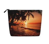 GDSHJKLW Linen Makeup Bag For Women, Waterproof Travel Cosmetic Organizer Lightweight Zipper Travel Toiletry Bag Organizer Dusk Tropical Beach Palm Makeup Brushes Storage Bag