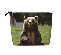 Gdshjklw Linen Makeup Bag For Women, Waterproof Travel Cosmetic Organizer Lightweight Zipper Travel Toiletry Bag Organizer Hi Bear Sit On The Lawn Makeup Brushes Storage Bag