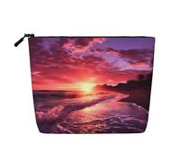 GDSHJKLW Linen Makeup Bag For Women, Waterproof Travel Cosmetic Organizer Lightweight Zipper Travel Toiletry Bag Organizer Pink Beach Sunset Makeup Brushes Storage Bag