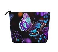 Gdshjklw Linen Makeup Bag For Women, Waterproof Travel Cosmetic Organizer Lightweight Zipper Travel Toiletry Bag Organizer Purple Butterfly And Flowers Makeup Brushes Storage Bag