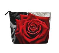 Gdshjklw Linen Makeup Bag For Women, Waterproof Travel Cosmetic Organizer Lightweight Zipper Travel Toiletry Bag Organizer Black White And Red Roses Makeup Brushes Storage Bag