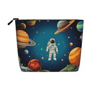 GDSHJKLW Linen Makeup Bag For Women, Waterproof Travel Cosmetic Organizer Lightweight Zipper Travel Toiletry Bag Organizer Outer Space Rocket Astronaut Makeup Brushes Storage Bag