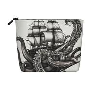 Gdshjklw Linen Makeup Bag For Women, Waterproof Travel Cosmetic Organizer Lightweight Zipper Travel Toiletry Bag Organizer Black And White Octopus And Ship Makeup Brushes Storage Bag