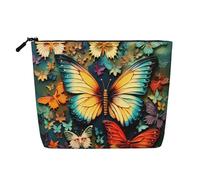 GDSHJKLW Linen Makeup Bag For Women, Waterproof Travel Cosmetic Organizer Lightweight Zipper Travel Toiletry Bag Organizer Colorful Butterfly Embroidery Paintings Makeup Brushes Storage Bag
