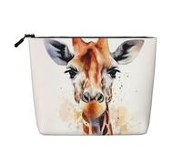 Gdshjklw Linen Makeup Bag For Women, Waterproof Travel Cosmetic Organizer Lightweight Zipper Travel Toiletry Bag Organizer Stylish Animal Watercolor Giraffe Makeup Brushes Storage Bag