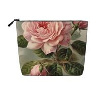 GDSHJKLW Linen Makeup Bag For Women, Waterproof Travel Cosmetic Organizer Lightweight Zipper Travel Toiletry Bag Organizer Vintage Pink Rose Makeup Brushes Storage Bag
