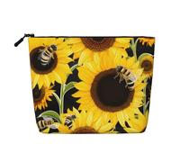 Gdshjklw Linen Makeup Bag For Women, Waterproof Travel Cosmetic Organizer Lightweight Zipper Travel Toiletry Bag Organizer Sunflower Bees Makeup Brushes Storage Bag