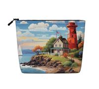 Gdshjklw Linen Makeup Bag For Women, Waterproof Travel Cosmetic Organizer Lightweight Zipper Travel Toiletry Bag Organizer Coastal Lighthouse Makeup Brushes Storage Bag