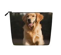 Gdshjklw Linen Makeup Bag For Women, Waterproof Travel Cosmetic Organizer Lightweight Zipper Travel Toiletry Bag Organizer Golden Retriever Dog Makeup Brushes Storage Bag
