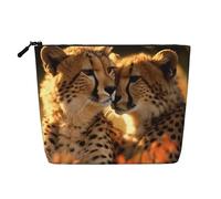 GDSHJKLW Linen Makeup Bag For Women, Waterproof Travel Cosmetic Organizer Lightweight Zipper Travel Toiletry Bag Organizer Cheetah Love Makeup Brushes Storage Bag