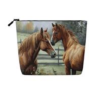 GDSHJKLW Linen Makeup Bag For Women, Waterproof Travel Cosmetic Organizer Lightweight Zipper Travel Toiletry Bag Organizer Animals Embroidery Paintings Horses Makeup Brushes Storage Bag