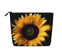 Gdshjklw Linen Makeup Bag For Women, Waterproof Travel Cosmetic Organizer Lightweight Zipper Travel Toiletry Bag Organizer Sunflower On Black Background Makeup Brushes Storage Bag