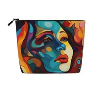 GDSHJKLW Linen Makeup Bag For Women, Waterproof Travel Cosmetic Organizer Lightweight Zipper Travel Toiletry Bag Organizer Abstract Colored Woman Face Makeup Brushes Storage Bag