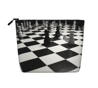 Gdshjklw Linen Makeup Bag For Women, Waterproof Travel Cosmetic Organizer Lightweight Zipper Travel Toiletry Bag Organizer Black White Chess Checkerboard Makeup Brushes Storage Bag