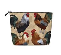 Gdshjklw Linen Makeup Bag For Women, Waterproof Travel Cosmetic Organizer Lightweight Zipper Travel Toiletry Bag Organizer Rooster And Chicken Print Makeup Brushes Storage Bag