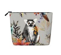 Gdshjklw Linen Makeup Bag For Women, Waterproof Travel Cosmetic Organizer Lightweight Zipper Travel Toiletry Bag Organizer Animals Lemur Flowers Pattern Makeup Brushes Storage Bag