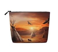 Gdshjklw Linen Makeup Bag For Women, Waterproof Travel Cosmetic Organizer Lightweight Zipper Travel Toiletry Bag Organizer Native American Tribes Makeup Brushes Storage Bag