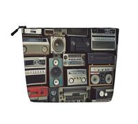 Gdshjklw Linen Makeup Bag For Women, Waterproof Travel Cosmetic Organizer Lightweight Zipper Travel Toiletry Bag Organizer Vintage Wall Of Radio Boombox Makeup Brushes Storage Bag