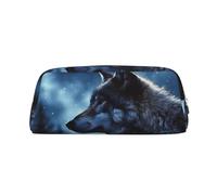 GDSHJKLW Lonely Wolf Leather Pencil Case Large Capacity Pen Pouch,Zipper Makeup Bag For Women Men Travel Toiletry Bags Waterproof Cosmetic Bag Wide-Open Coin Pouch Purse