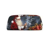 GDSHJKLW Merry Christmas Santa'S Gift Leather Pencil Case Large Capacity Pen Pouch,Zipper Makeup Bag For Women Men Travel Toiletry Bags Waterproof Cosmetic Bag Wide-Open Coin Pouch Purse