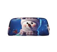 GDSHJKLW Merry Christmas Snowman Leather Pencil Case Large Capacity Pen Pouch,Zipper Makeup Bag For Women Men Travel Toiletry Bags Waterproof Cosmetic Bag Wide-Open Coin Pouch Purse
