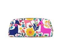 GDSHJKLW Mexican Otomi Animals Leather Pencil Case Large Capacity Pen Pouch,Zipper Makeup Bag For Women Men Travel Toiletry Bags Waterproof Cosmetic Bag Wide-Open Coin Pouch Purse, Gold, One Size