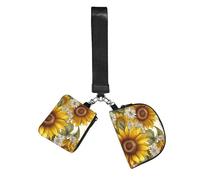 GDSHJKLW Mini Zip Around Wristlet Wallets For Women,Dual Pouch Keychain Wallet Key Chain Coin Purse Bees Sunflowers Daisy Rose Flowers Small Wallets Sports Wristlet Pouch