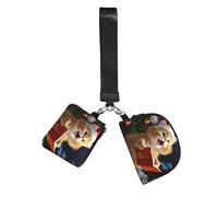GDSHJKLW Mini Zip Around Wristlet Wallets For Women,Dual Pouch Keychain Wallet Key Chain Coin Purse Cute Cat Sing Christmas Carols Small Wallets Sports Wristlet Pouch