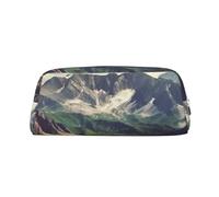 GDSHJKLW Mountains Scenery Leather Pencil Case Large Capacity Pen Pouch,Zipper Makeup Bag For Women Men Travel Toiletry Bags Waterproof Cosmetic Bag Wide-Open Coin Pouch Purse, Silver, One Size