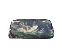 GDSHJKLW Mountains Scenery Leather Pencil Case Large Capacity Pen Pouch,Zipper Makeup Bag For Women Men Travel Toiletry Bags Waterproof Cosmetic Bag Wide-Open Coin Pouch Purse, Gold, One Size