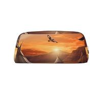 GDSHJKLW Native American Tribes Leather Pencil Case Large Capacity Pen Pouch,Zipper Makeup Bag For Women Men Travel Toiletry Bags Waterproof Cosmetic Bag Wide-Open Coin Pouch Purse, Gold, One Size