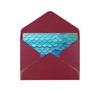 GDSHJKLW Ocean Sea Blue Mermaid Fish Scale Greeting Card with Dark Red Envelopes, 4x6 Thinking of You Cards Happy Birthday Wedding Invitation Blank Note Card for All Occasions