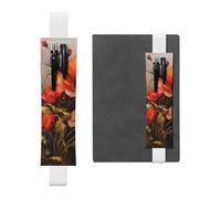 GDSHJKLW Oil Painting Red Flower Elastic Band Pen Holder Detachable Pu Leather Pen Sleeve Pouch Journal Pencil Holder Pencil Case Office Supplies Gift For Hardcover Journals Notebooks Planners