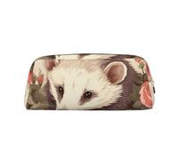 GDSHJKLW Opossum And Roses Leather Pencil Case Large Capacity Pen Pouch,Zipper Makeup Bag For Women Men Travel Toiletry Bags Waterproof Cosmetic Bag Wide-Open Coin Pouch Purse