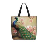 GDSHJKLW Oriental Peacock On Flower Tree Womens Tote Bag Large Reusable Grocery Bags Casual Shoulder Bags For Shopping, Travel, Work Gift For Women